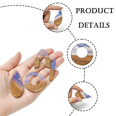 18Pcs 9 Styles Transparent Resin & Walnut Wood Pendants RESI-FS0001-78-1