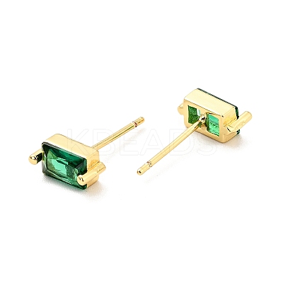 Green Cubic Zirconia Rectangle Stud Earrings X-EJEW-G297-19G-1