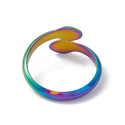 Ion Plating(IP) 304 Stainless Steel Double Snake Open Cuff Ring for Women RJEW-C045-14M-1