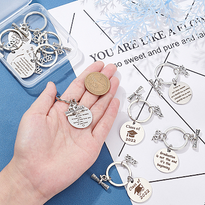 9Pcs 9 Style Graduation Theme 201 Stainless Steel Keychain Clasps KEYC-PH0001-52-1