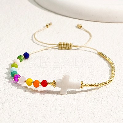 Vintage Bohemian Cross Shell & Mixed Stone Bead Braided Bracelets LJ7242-2-1