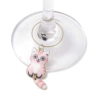 7pcs Cat Alloy Pendants Wine Glass Charms Sets AJEW-JO00252-1