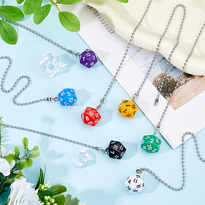 7Pcs 7 Colors Dice Acrylic Charms Ceiling Fan Pull Chain Extenders HJEW-DC00015-1