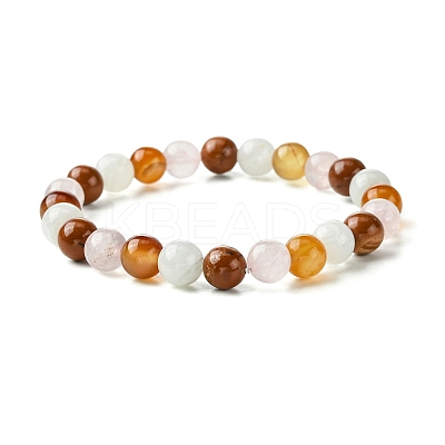 Natural Carnelian & Rose Quartz & Carnelian & Rainbow Moonstone Round Beaded Stretch Bracelets BJEW-JB10910-02-1