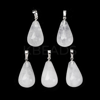 Teardrop Platinum Tone Brass Quartz Crystal Pendants G-F267-04I-1