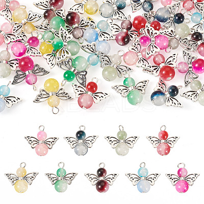 36Pcs 9 Colors Imitation Jade Glass Pendants PALLOY-TAC0198-1