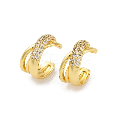 Rack Plating Brass Micro Pave Clear Cubic Zirconia Cuff Earrings EJEW-H147-02G-1