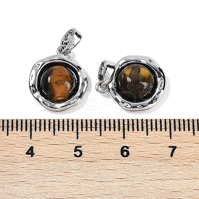 Natural Tiger Eye Flat Round Charms KK-U043-42G-B-1