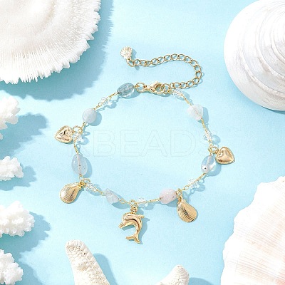 Natural Morganite Link Bracelets for Women BJEW-JB12116-01-1