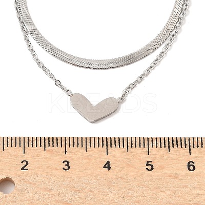201 Stainless Steel Love Heart Pendant Double Layer Necklaces for Women NJEW-D307-03P-1