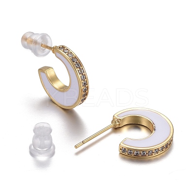 Brass Micro Pave Clear Cubic Zirconia Half Hoop Earrings EJEW-L231-64E-1