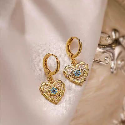 Heart with Eye Pattern 304 Stainless Steel Micro Pave Cubic Zirconia Pendant Necklace & Hoop Earrings Sets FS-WGB58AC-03-1