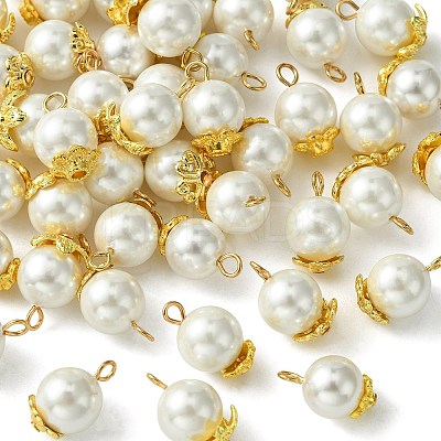 50Pcs 5 Styles Grade A Rainbow Plated Shell Pearl Round Charms FIND-CJ0001-48-1