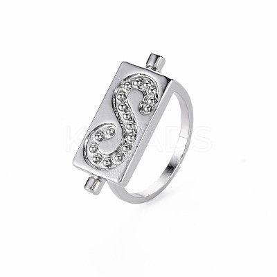 Rectangle with Letter S Rack Plating Alloy Wide Band Rings RJEW-Q163-008B-RS-1