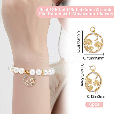 6Pcs Autumn Theme Brass Micro Pave Clear Cubic Zirconia Pendants KK-BBC0005-83-1