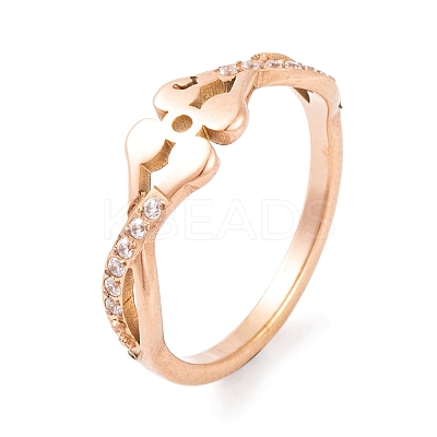 PVD Vacuum Plating 304 Stainless Steel Flower Finger Ring RJEW-C086-03-RG-1