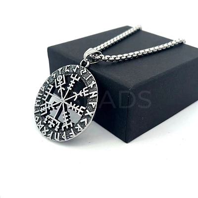 Vintage Viking Hollow Compass 304 Stainless Steel Pendant Necklaces for Men Women RB1403-1