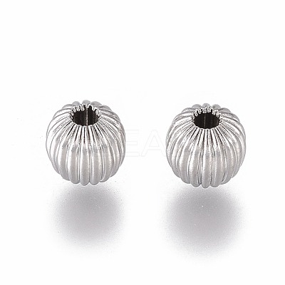 Tarnish Resistant Round 304 Stainless Steel Corrugated Beads STAS-I050-01-6mm-1