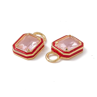 Pink Glass Rectangle Pendants KK-I696-10G-06-1