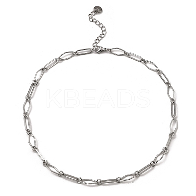 Non-Tarnish 304 Stainless Steel Rhombus & Oval Link Chain Necklace BJEW-B072-03P-1