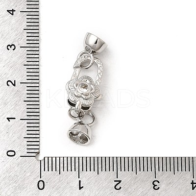Flower Brass Micro Pave Clear Cubic Zirconia Lobster Claw Clasps KK-U059-49P-1