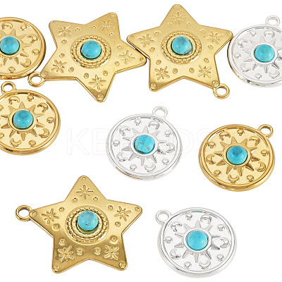 9Pcs 3 Styles Synthetic Turquoise Pendants STAS-TA0006-41-1