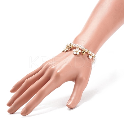 ABS Plastic Imitation Pearl Beaded Stretch Bracelet with Alloy Enamel Charms for Kids BJEW-JB08524-1