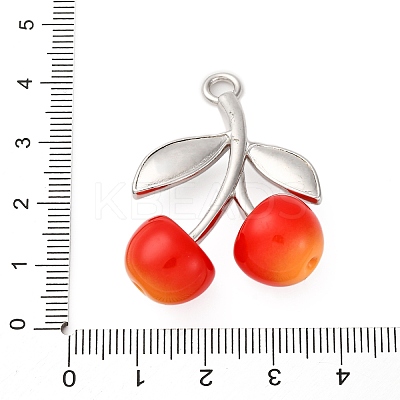 Brass Green Enamel & Plastic Cherry Pendants KK-I276-17P-1