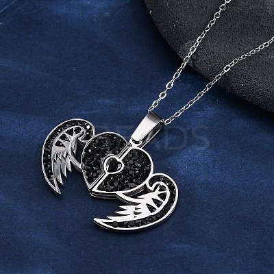304 Stainless Steel Polymer Clay Jet Rhinestones Openable Pendant Necklaces for Women NJEW-Z065-09P-1