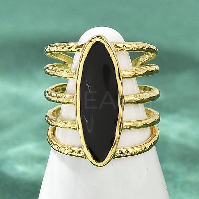 Horse Eye 304 Stainless Steel Enamel Cuff Rings for Women RJEW-G355-04G-1