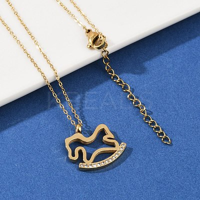 304 Stainless Steel Crystal Rhinestone Rocking Horse Pendant Necklaces for Women NJEW-F339-02G-1