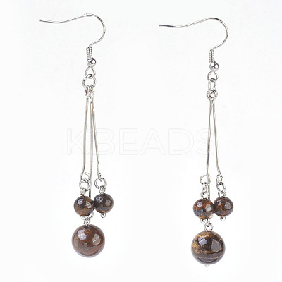 Natural Tiger Eye Dangle Earrings EJEW-JE02813-08-1