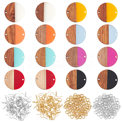 DIY 8 Pairs Flat Round Resin & Walnut Wood Earring Makings DIY-FH0001-93-1