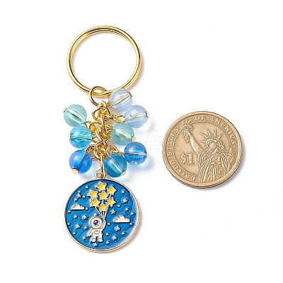 4Pcs Flat Round/Spaceman Alloy Enamel Pendant Keychain KEYC-JKC00412-03-1
