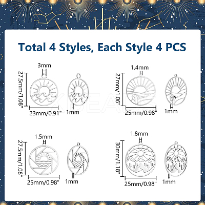 16Pcs 4 Styles 201 Stainless Steel Pendants STAS-UN0061-14-1