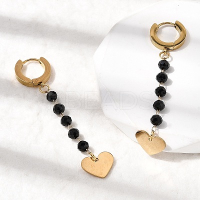 Heart 304 Stainless Steel Glass Hoop Earrings EJEW-G453-13G-1