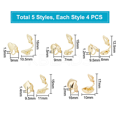 20Pcs 5 Styles Alloy Clip-on Earring Findings FIND-UN0002-38G-1