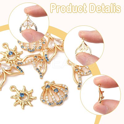 8Pcs 4 Styles Brass Micro Pave Cubic Zirconia Pendants KK-FS0001-96-1