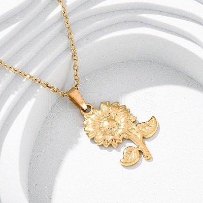 304 Stainless Steel Flower Pendant Necklaces NJEW-H059-30C-G-1