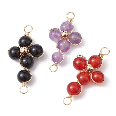 Natural Mixed Gemstone Connector Charms PALLOY-JF02228-1