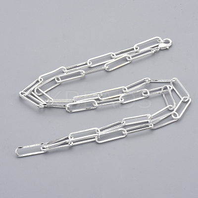 Brass Flat Oval Paperclip Chain Necklace Making MAK-S072-07B-S-1