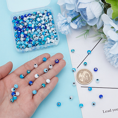 210Pcs 6 Colors Handmade Evil Eye Lampwork Beads LAMP-WR0001-03-1