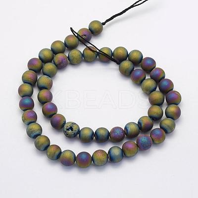 Electroplate Natural Druzy Agate Beads Strands G-G708-10mm-07-1