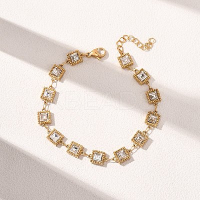 304 Stainless Steel Pave Glass Link Chains Bracelets for Women BJEW-G780-04G-1