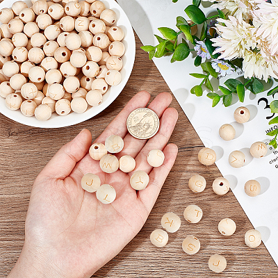 5 Sets Alphabet Undyed Wood Beads WOOD-OC0002-69-1