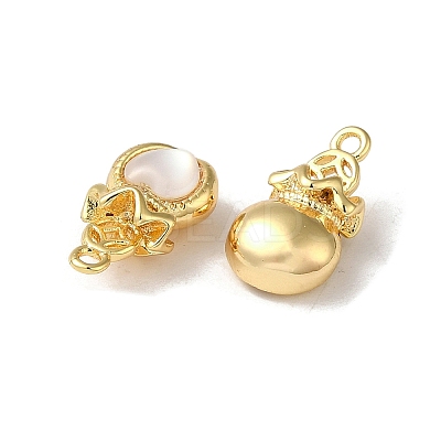 Brass Lucky Bag Heart Charms with Shell KK-B079-18G-1