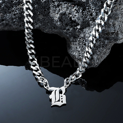 304 Stainless Steel Initial Pendant Cuban Link Chain Necklaces FS-WGB15F2-23-1