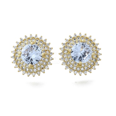 Brass Micro Pave Clear Cubic Zirconia Stud Earrings EJEW-F363-05G-1
