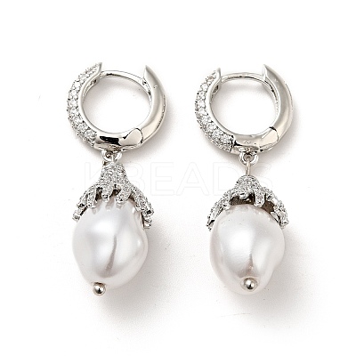 ABS Imitation Pearls Drop Dangle Hoop Earrings with Clear Cubic Zirconia EJEW-F288-02P-1
