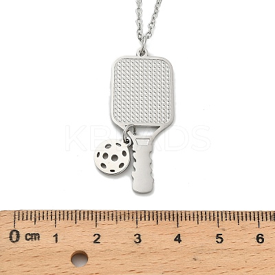304 Stainless Steel Sport Racket Pendant Necklaces NJEW-C100-02P-1